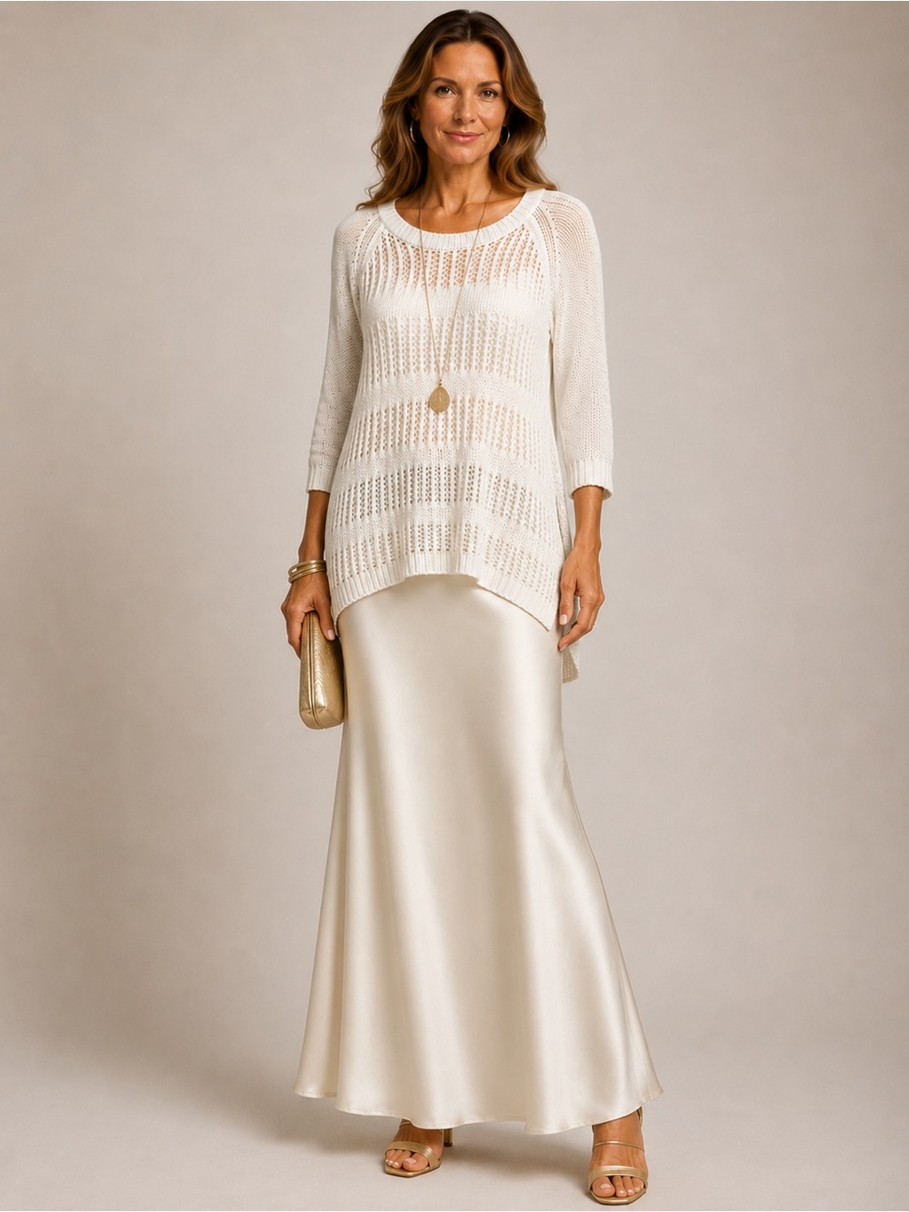 Laura -Lightweight Cream Open-Knit Lined Scoop Neck Sweater - SzS - Picture 4 of 13